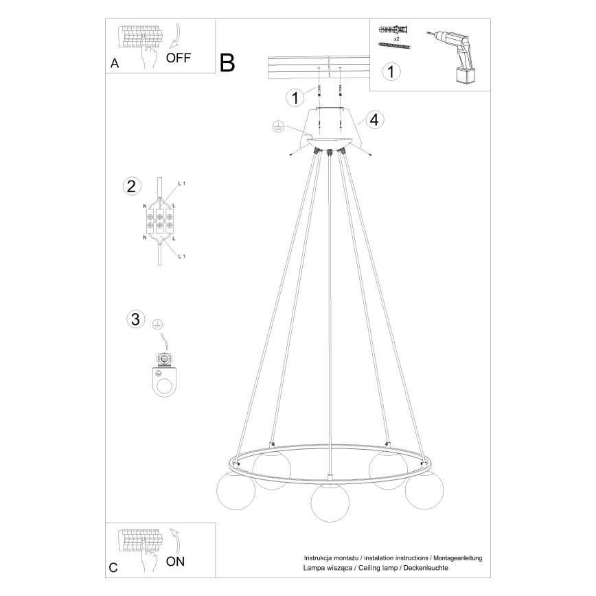 Chandelier on a string YOLI 5xG9/8W/230V black