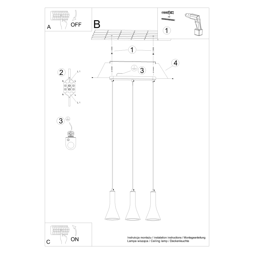 Chandelier on a string REA 3xE14/12W/230V concrete