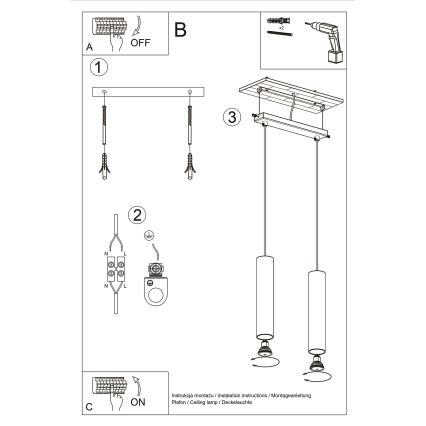 Chandelier on a string LAGOS 2xGU10/10W/230V gold