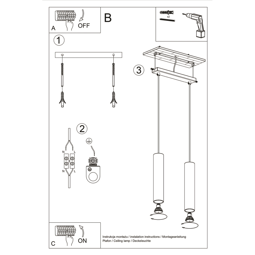 Chandelier on a string LAGOS 2xGU10/10W/230V gold