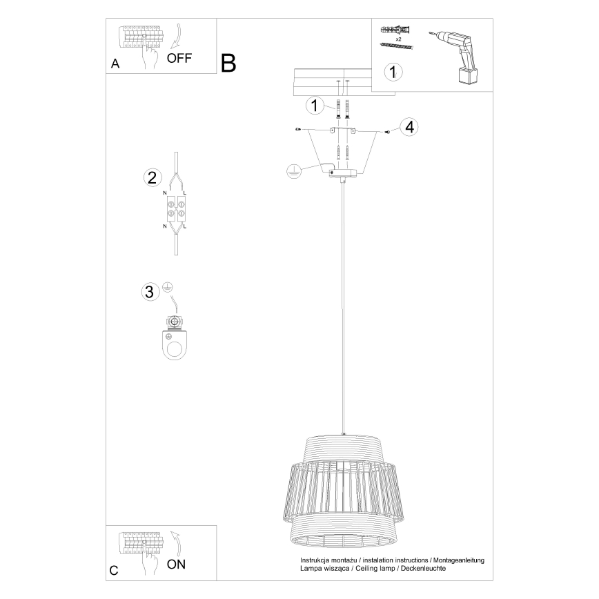 Chandelier on a string BRILO 1xE27/15W/230V