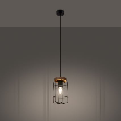 Chandelier on a string GOTTO 1xE27/15W/230V black/beech