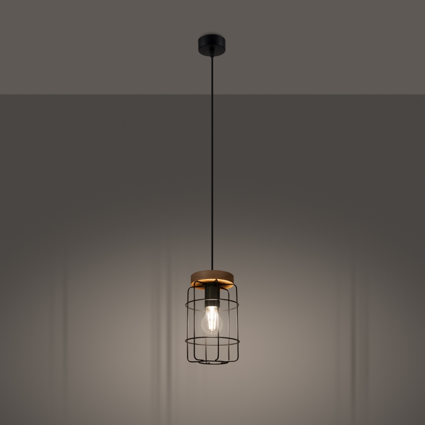 Chandelier on a string GOTTO 1xE27/15W/230V black/beech