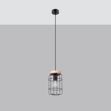 Chandelier on a string GOTTO 1xE27/15W/230V black/beech