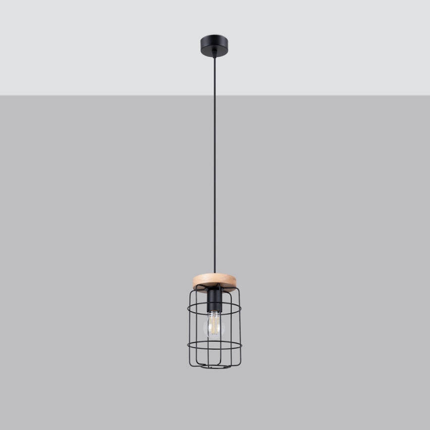 Chandelier on a string GOTTO 1xE27/15W/230V black/beech