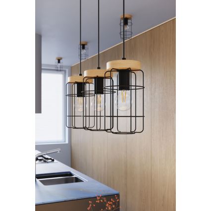 Chandelier on a string GOTTO 1xE27/15W/230V black/beech