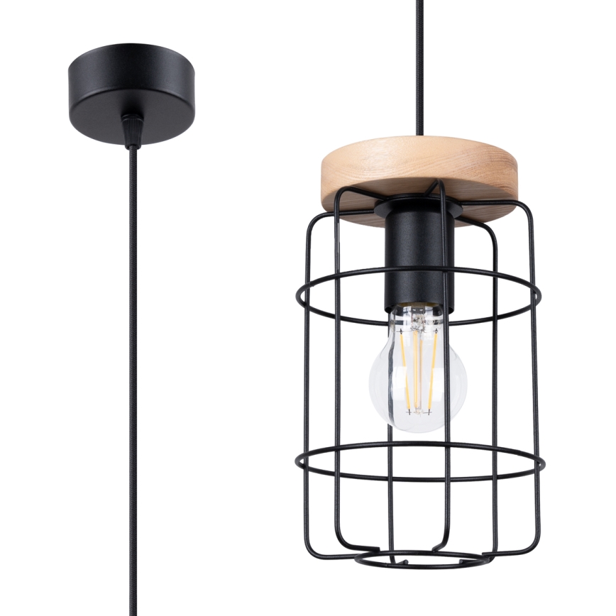 Chandelier on a string GOTTO 1xE27/15W/230V black/beech