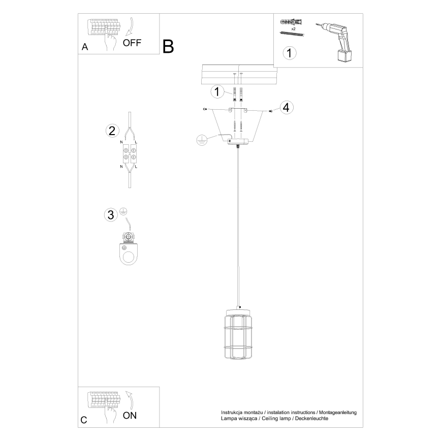Chandelier on a string GOTTO 1xE27/15W/230V black/beech