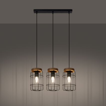 Chandelier on a string GOTTO 3xE27/15W/230V black/beech