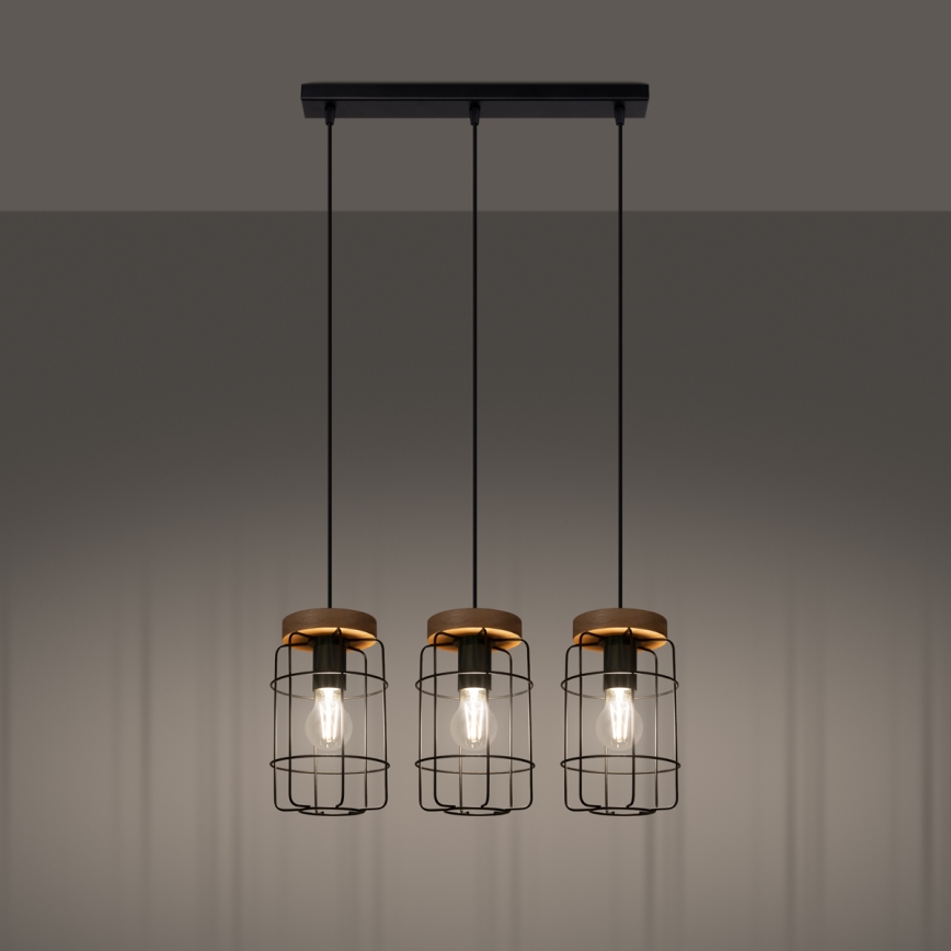 Chandelier on a string GOTTO 3xE27/15W/230V black/beech