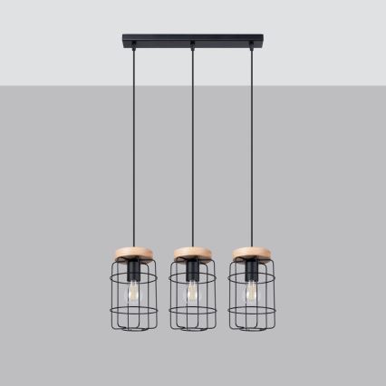 Chandelier on a string GOTTO 3xE27/15W/230V black/beech
