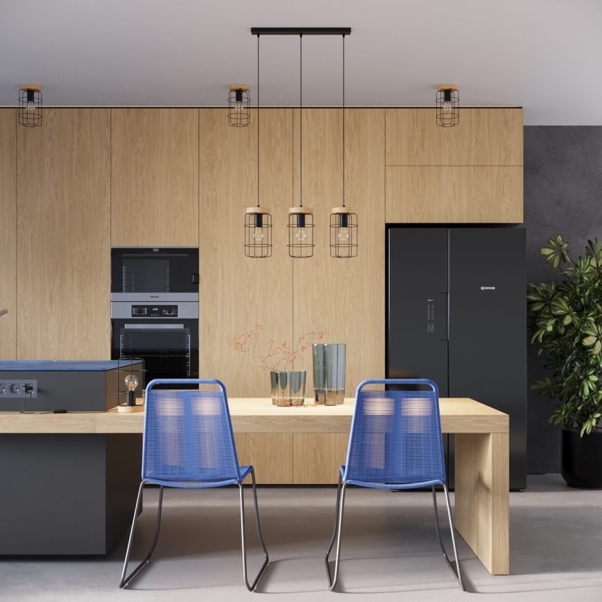 Chandelier on a string GOTTO 3xE27/15W/230V black/beech