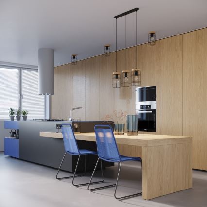Chandelier on a string GOTTO 3xE27/15W/230V black/beech