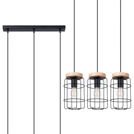 Chandelier on a string GOTTO 3xE27/15W/230V black/beech