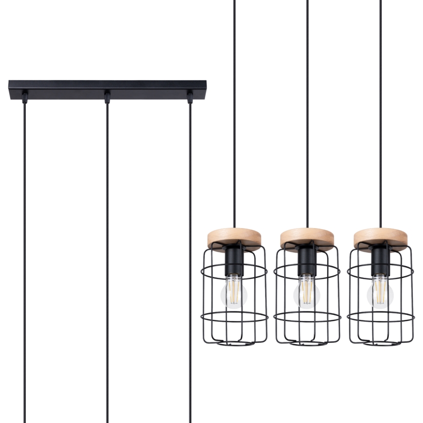 Chandelier on a string GOTTO 3xE27/15W/230V black/beech