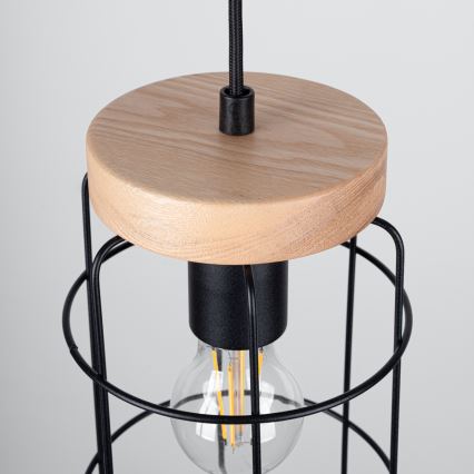 Chandelier on a string GOTTO 3xE27/15W/230V black/beech