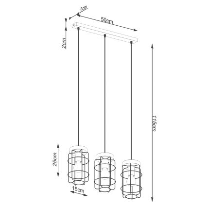 Chandelier on a string GOTTO 3xE27/15W/230V black/beech