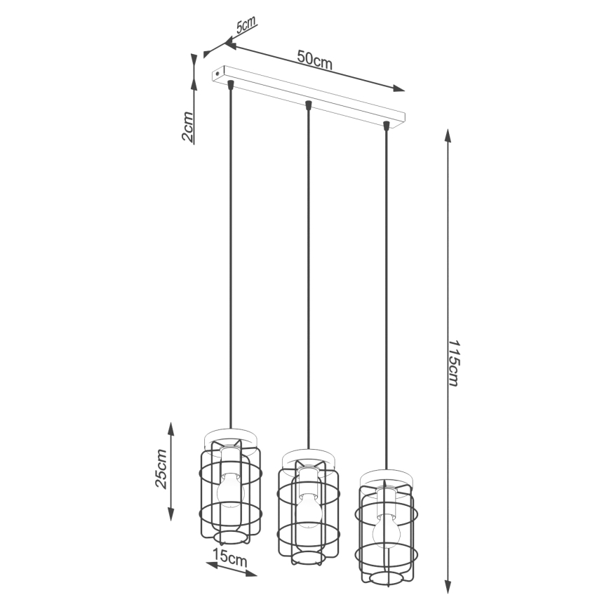 Chandelier on a string GOTTO 3xE27/15W/230V black/beech