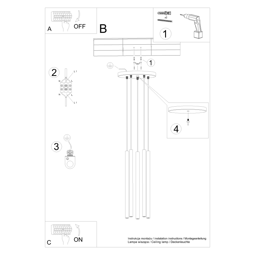 Chandelier on a string PASTELO 5xG9/8W/230V beech