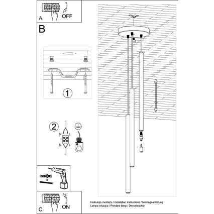 Chandelier on a string PASTELO 3xG9/8W/230V concrete