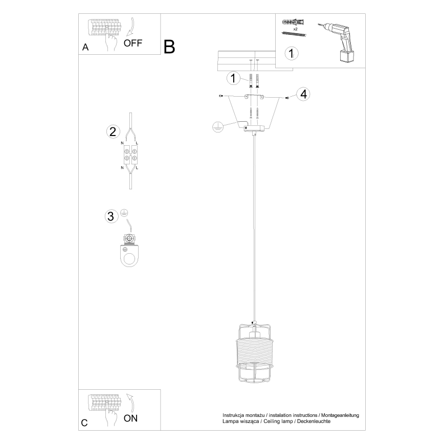 Chandelier on a string GIZUR 1xE27/15W/230V