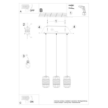 Chandelier on a string GIZUR 3xE27/15W/230V