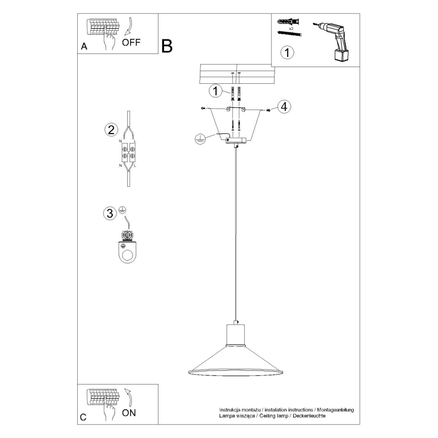 Chandelier on a string JAGA 1xE27/15W/230V d. 30 cm black