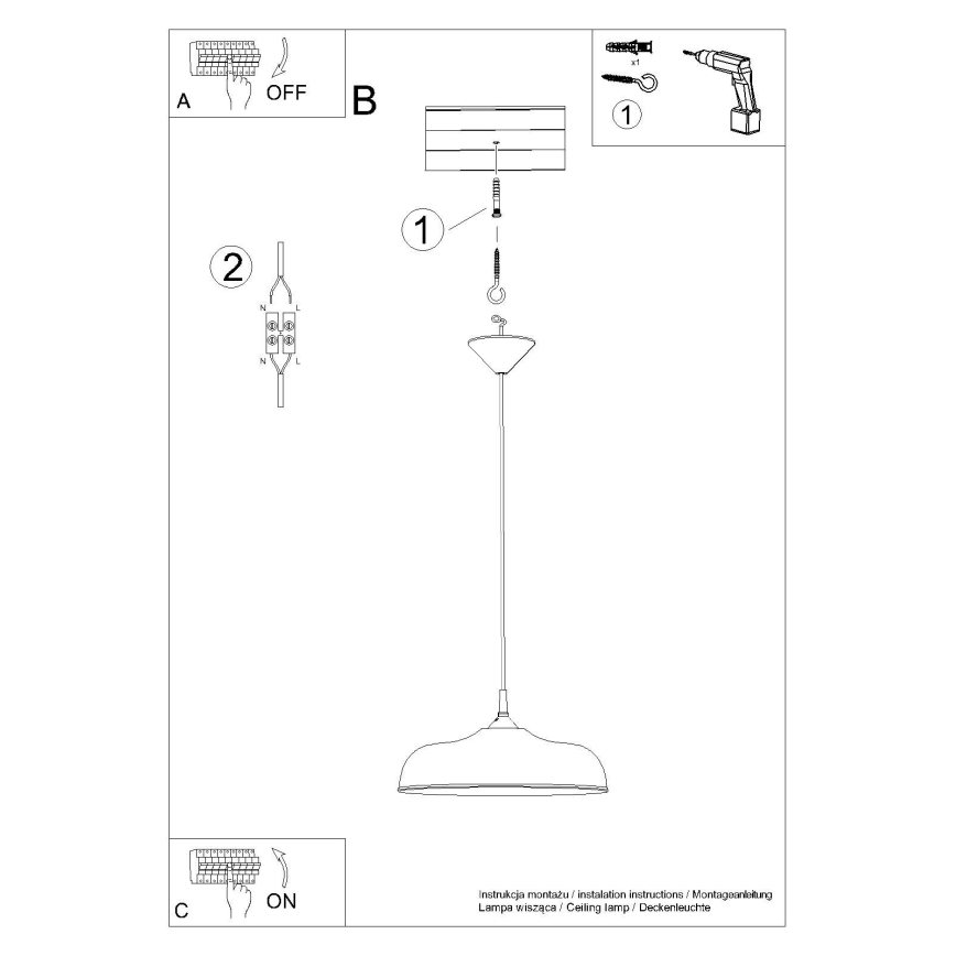 Chandelier on a string GINA 1xE27/15W/230V d. 38 cm black
