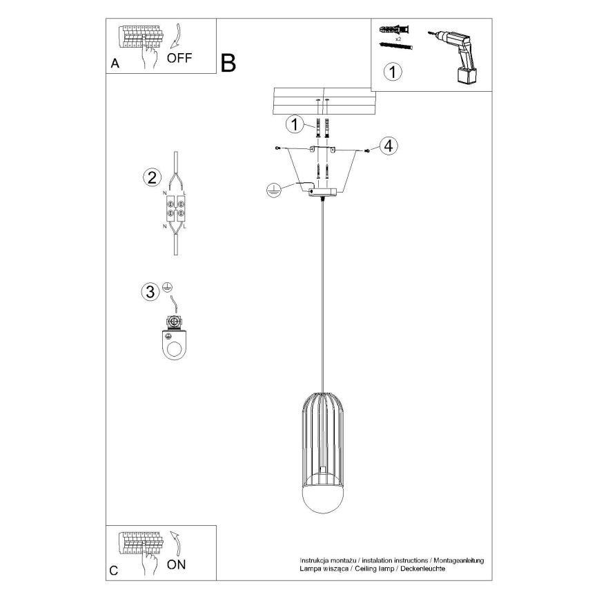 Chandelier on a string BRINA 1xG9/8W/230V black