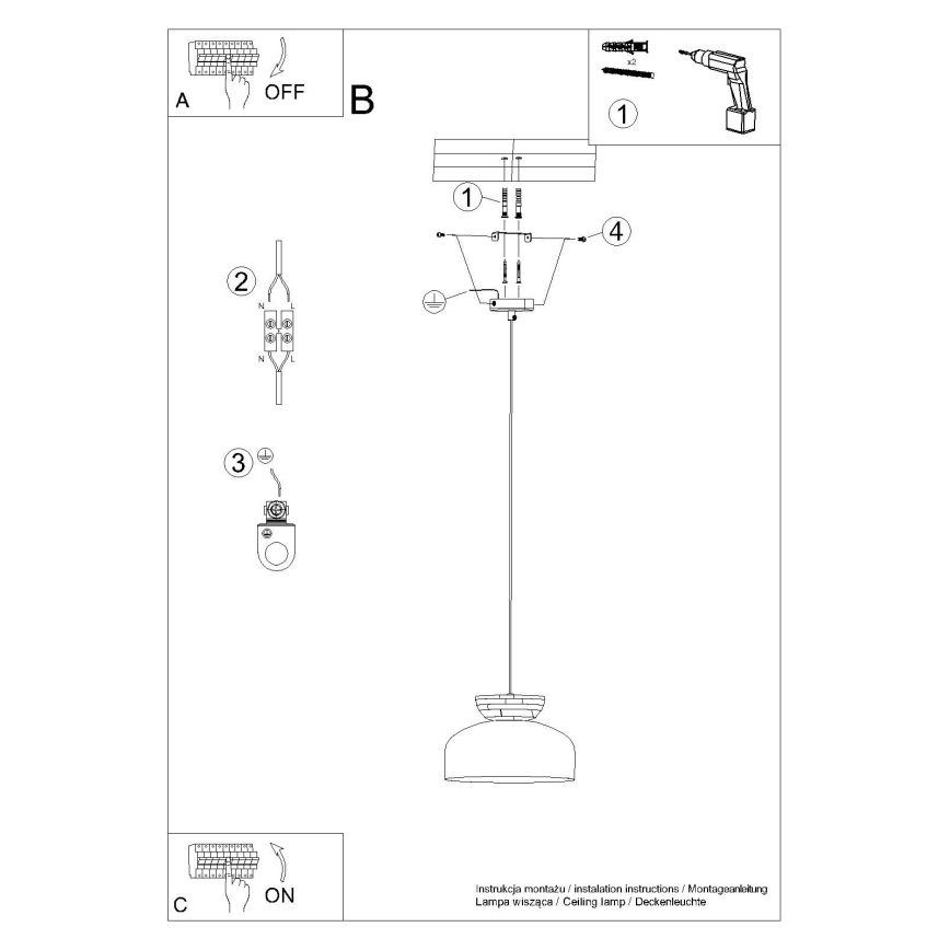 Chandelier on a string MARION 1xE27/15W/230V d. 29,5 cm black