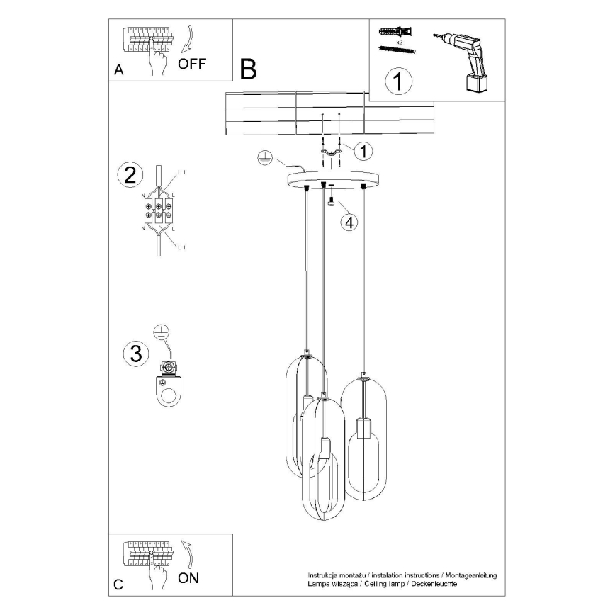 Chandelier on a string NICUS 3xE27/15W/230V white