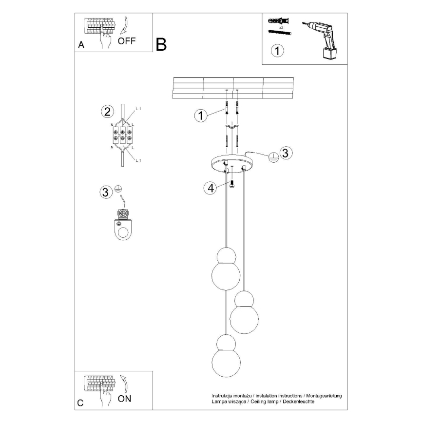 Chandelier on a string PEKKA 3xG9/8W/230V white