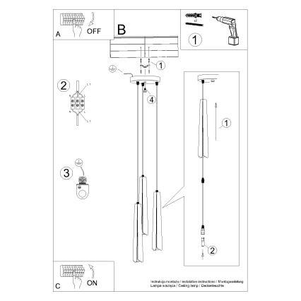 Chandelier on a string PRYSM 3xG9/8W/230V black