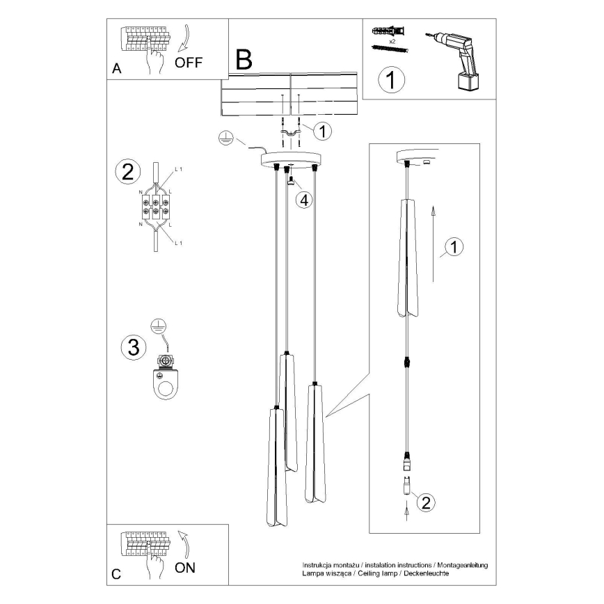 Chandelier on a string PRYSM 3xG9/8W/230V black