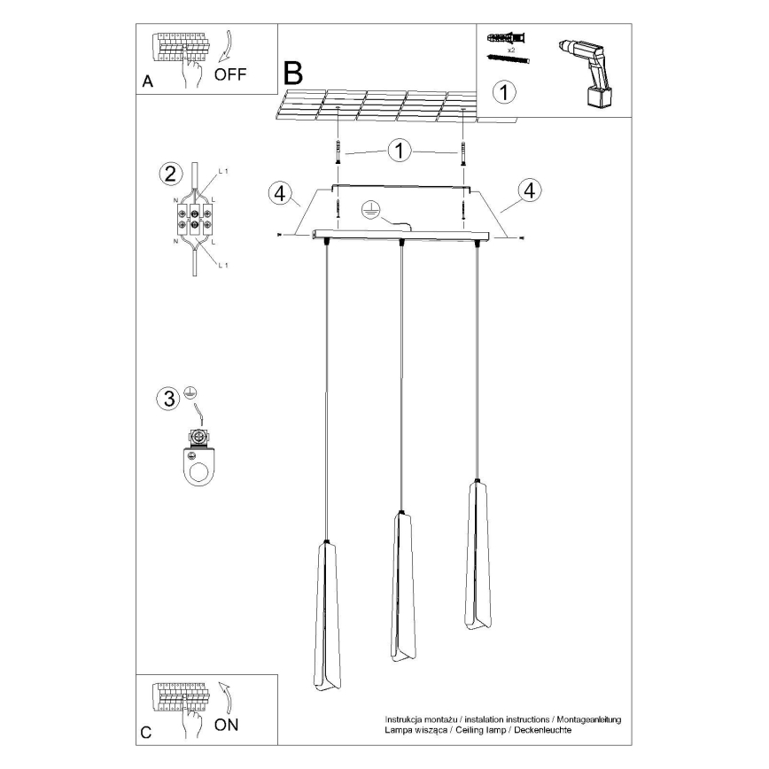 Chandelier on a string PRYSM 3xG9/8W/230V black