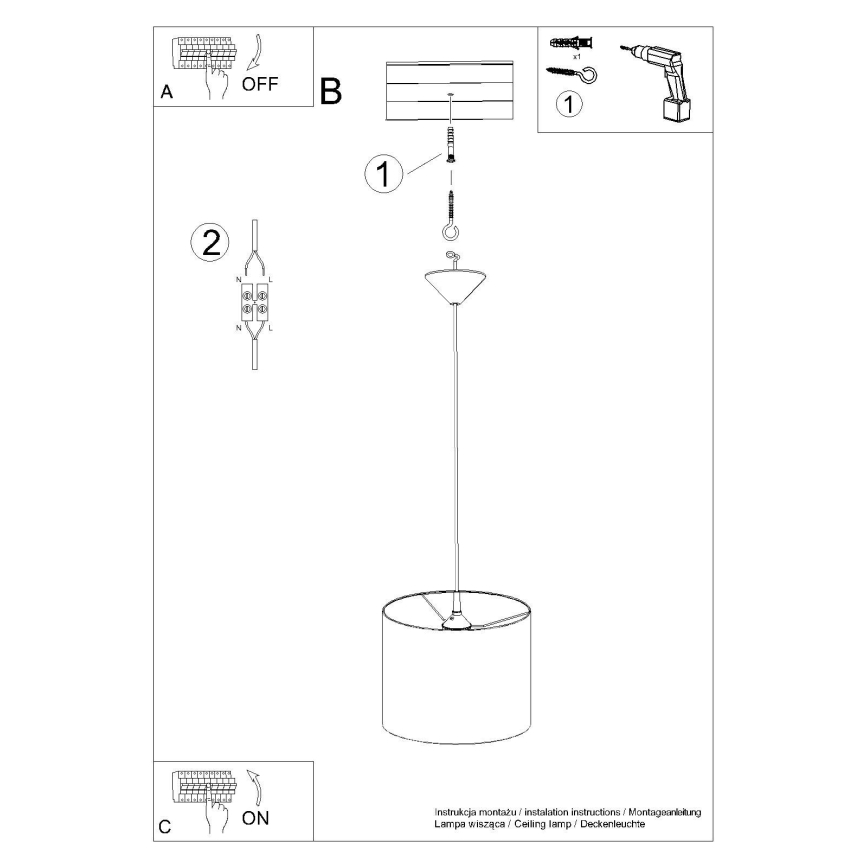 Chandelier on a string NOVA 1xE27/15W/230V d. 30 cm white