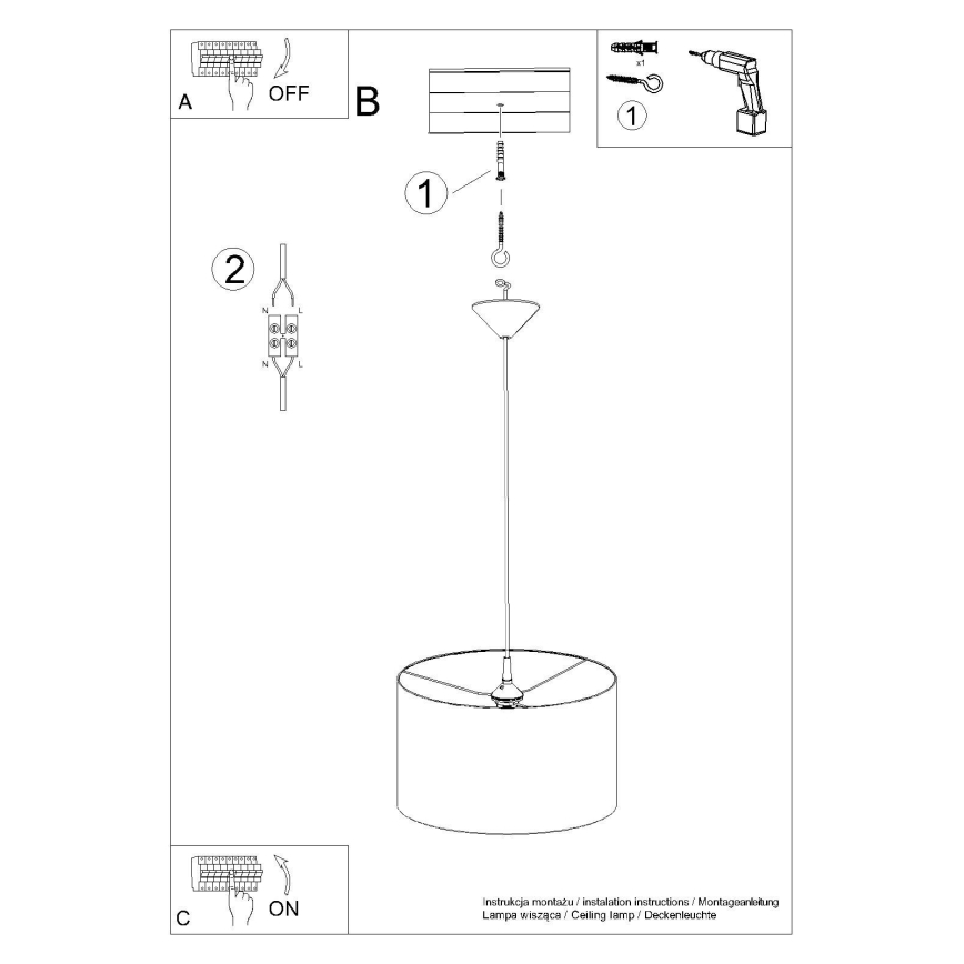 Chandelier on a string NOVA 1xE27/15W/230V d. 40 cm black