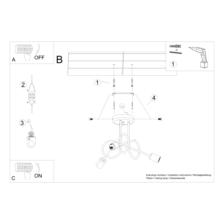 Surface-mounted chandelier LOOP 3xE27/15W/230V shiny chrome