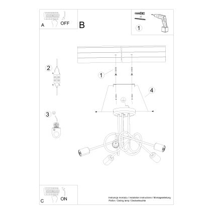 Surface-mounted chandelier LOOP 5xE27/15W/230V shiny chrome