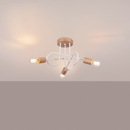 Surface-mounted chandelier EMBER 3xE27/15W/230V white/beige/beech