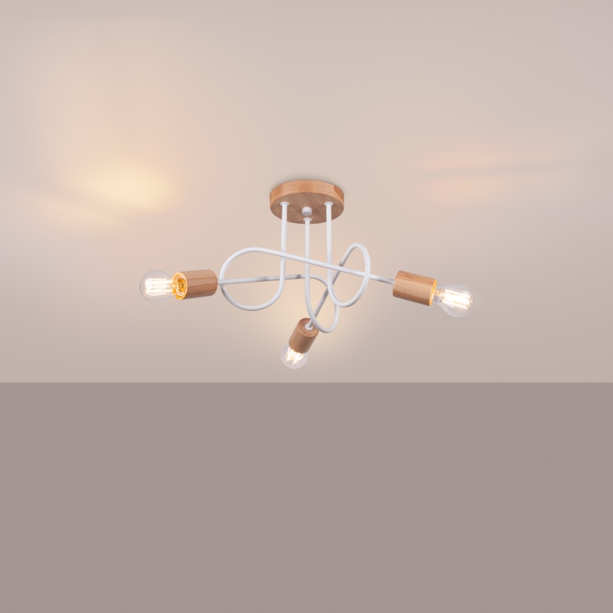 Surface-mounted chandelier EMBER 3xE27/15W/230V white/beige/beech