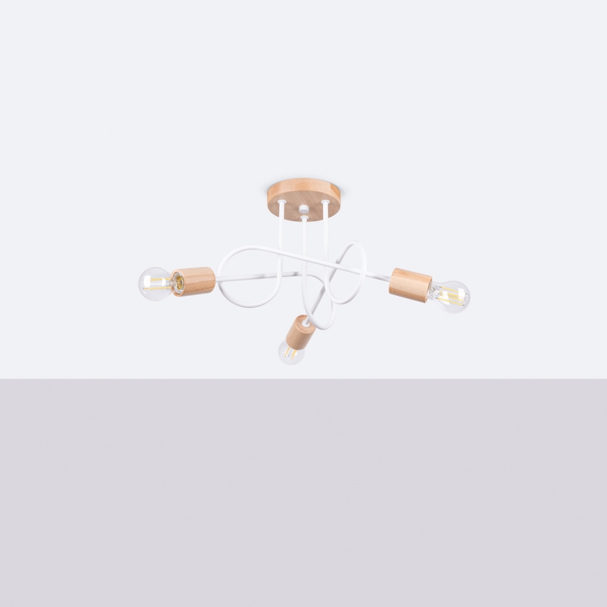 Surface-mounted chandelier EMBER 3xE27/15W/230V white/beige/beech