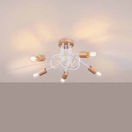 Surface-mounted chandelier EMBER 5xE27/15W/230V white/beige/beech