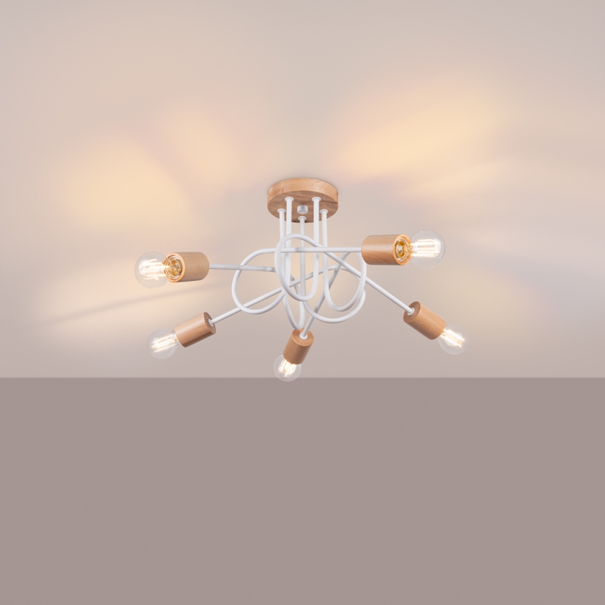 Surface-mounted chandelier EMBER 5xE27/15W/230V white/beige/beech