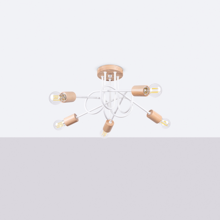 Surface-mounted chandelier EMBER 5xE27/15W/230V white/beige/beech