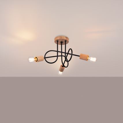 Surface-mounted chandelier EMBER 3xE27/15W/230V black/beige/beech