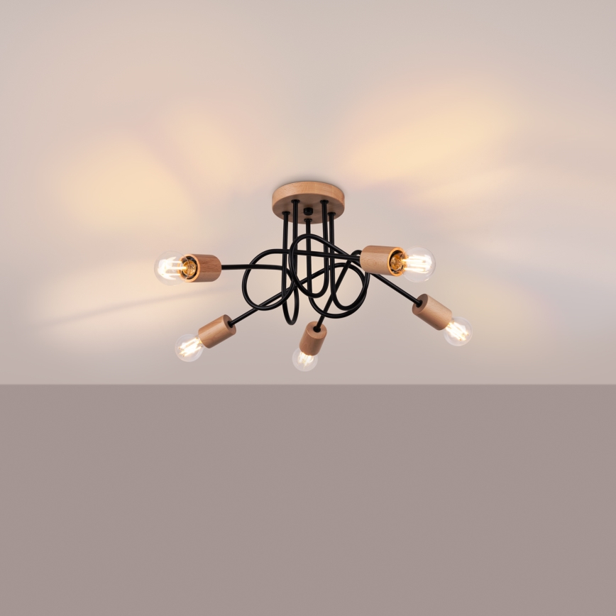 Surface-mounted chandelier EMBER 5xE27/15W/230V black/beige/beech