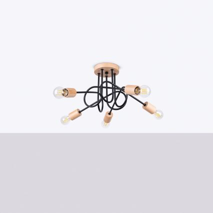 Surface-mounted chandelier EMBER 5xE27/15W/230V black/beige/beech