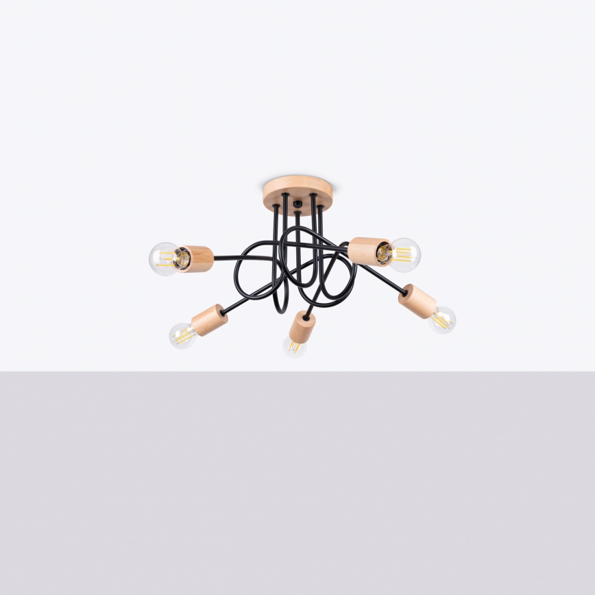 Surface-mounted chandelier EMBER 5xE27/15W/230V black/beige/beech