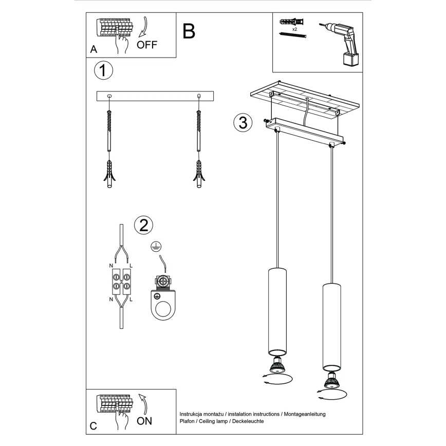 Chandelier on a string LAGOS 2xGU10/10W/230V red